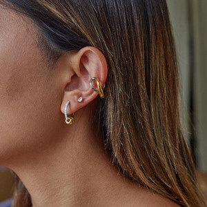 Pendientes de Diamantes en Oro de 18K y Acero Inoxidable de Dos Tonos con Diamantes Redondos de Corte Brillante para Mujer, Uso Diario - Product Image 3