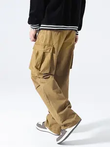 Toptan erkek giysileri OEM üreticisi çok cep erkekler moda gevşek Fit geniş bacak pantolon özel erkek kargo pantolon