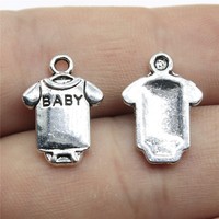 <strong>Baby</strong> Onesie Romper Charm 17x12mm Antique Silver Alloy Bodysuit Pendant for Newborn Announcement Tags