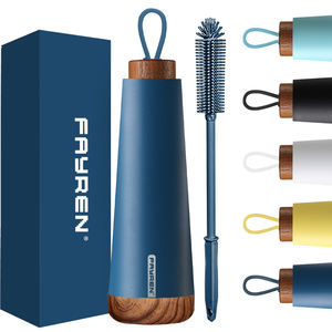 Nouvelle arrivée Fayren, bouteille d'eau portable en acier inoxydable à double paroi avec couvercle en bois, 17 oz, corps conique isolé - Product Image 1