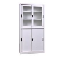 Armoire de bureau en métal avec porte coulissante en verre, armoire de rangement en acier haute capacité avec serrure, bibliothèque et étagère scolaire modernes