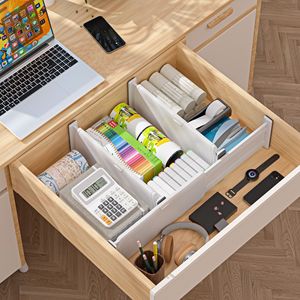 Séparateur <span class=keywords><strong>de</strong></span> tiroir réglable et épaissi sans perçage pour cloisonnement <span class=keywords><strong>de</strong></span> tiroir, rangement rétractable pour armoire et garde-robe, partition multicouche - Product Image 6