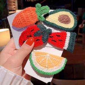 6pcs 귀여운 과일 헤어 클립 아보카도 당근 수박 딸기 머리핀 헤어핀 카와이 소녀 여성 니트 패턴 - Product Image 1