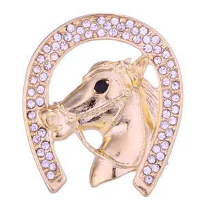 Lucky Alloy Rhinestone Horseshoe Brooch Horse Head Brooch