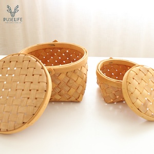 De alta calidad decorativa de madera tejido cesta de frutas con tapa y manejar - Product Image 6