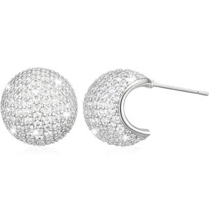 Pendientes de Oro Blanco E4783 con Cristales de Circonita Cúbica en Forma de Bola, Corte Brillante, Microincrustaciones, Joyería Clásica para Mujer, Ideal para Fiestas - Product Image 3