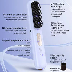 Brosse lissante portable rechargeable par USB avec écran LCD, huiles nébulisées, ionique, chauffage rapide, peigne électrique pour lisser les cheveux - Product Image 5
