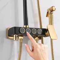 Carré Salle De Bains Thermostatique Bain Mitigeur Noir Or Carré Système De Douche Chaud Froid Bain Robinet En Laiton Bain Douche Robinets