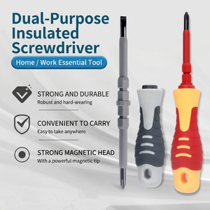 Insulated Magnetic <b>Screwdriver</b> Dual Head Flat Cross Industrial Grade Anti-Slip Handle Textured PP Handle - Product Image 4