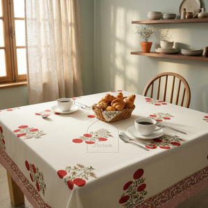Mantel Cuadrado de Algodón Estampado a Mano de Alta Calidad con Diseño de Cerezas Rojas, Estilo Pastoral, Decoración para el Hogar, Lavable - Product Image 3