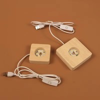 Lámpara LED Creativa de Madera Maciza, Base Redonda Cuadrada de Madera, Soporte USB para Bolas, Adornos de Bolas de Cristal de 6 cm y 8 cm