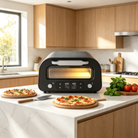 Four à pizza tout-en-un en acier inoxydable sans fumée de 1800 W pour intérieur, 12 pouces, 750 ℉   Appareil électroménager électrique avec 6 styles prédéfinis
