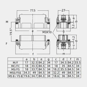HE-016-MSS(17-32) विद्युत उपकरणों के लिए आयताकार कनेक्टर स्क्रू टर्मिनल को बोर्ड करने के लिए विद्युत तार