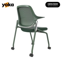Chaise de conférence ergonomique empilable avec accoudoirs fixes, structure métallique, siège mobile pour bureau, école, hôpital