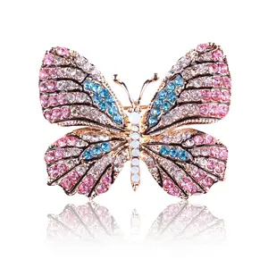 Lüks broş kelebek yaka iğneler kristal broşlar toplu kristal kelebek broş Pin kadınlar