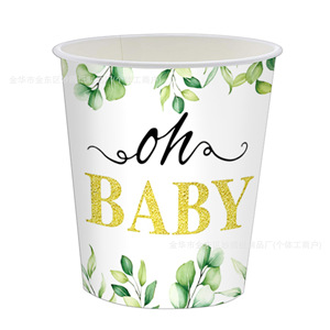 Juego de Vajilla Desechable Oh Baby con Diseño de Hojas de Eucalipto, Kit de Artículos para Fiestas, Platos, Vasos, Servilletas, Cubiertos - Product Image 3