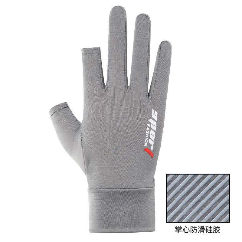 Gants d'été en soie glacée - Sport, ouverture à deux doigts - Gris