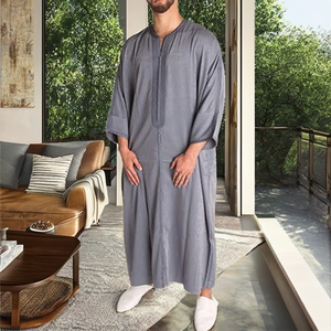 Cổ Trọng Lượng Nhẹ <span class=keywords><strong>Linen</strong></span> Cotton Pha Trộn Hồi Giáo Abaya Người Lớn Lỏng Phù Hợp Giản Dị Mùa Xuân Mùa Đông Chiều Dài Sàn Mềm Cây Gai Dầu Màu Xám Chống Nhăn - Product Image 2