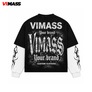 Camiseta Gráfica de Manga Larga con Hombros Caídos y Capas de Algodón Pesado, Top de Moda para <span class=keywords><strong>Ropa</strong></span> <span class=keywords><strong>Urbana</strong></span> Masculina OEM - Product Image 3