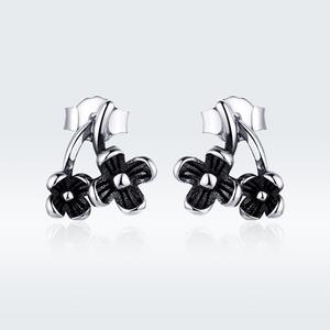 S925 sterling silver <span class=keywords><strong>orecchini</strong></span> della ragazza di fiore nero <span class=keywords><strong>argento</strong></span> della vite prigioniera SCE795 - Product Image 6