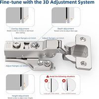 Charnières dissimulées à fermeture amortie pour portes de cuisine modernes sans cadre, avec ajustement 3D et fixation par clip, pour portes à cadre invisible
