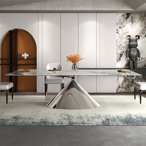 Nghệ thuật Deco hiện đại thanh lịch thiết kế phòng ăn hình chữ nhật bảng với <span class=keywords><strong>Slate</strong></span> đá đầu và cố định bảng trong ánh sáng màu xám - Product Image 2