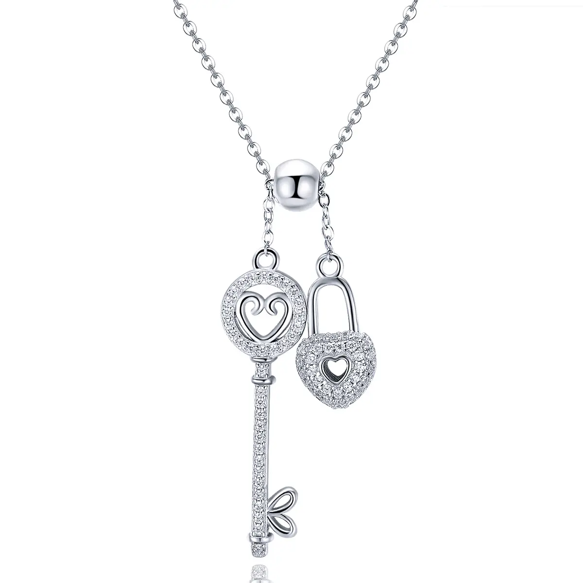 Romantic 925 Sterling Silver Key of Heart Lock Chain Pendant Necklaces for Women Sterling Silver Jewelry Collar SCN290