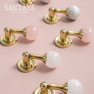 Santaya PVD 金铜黄铜拉手 厨房橱柜拉手 卧室衣柜抽屉把手 家具挂件水晶拉手 - Product Image 4