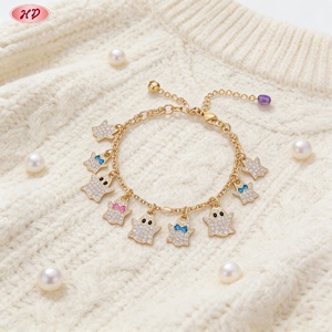 Pulsera de moda con dije de estrella fantasma chapado en oro, con esmalte colorido e incrustaciones de cristal, cadena ajustable, estilo dulce y moderno. - Product Image 1