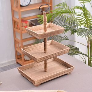 Wooden Three Layer <b>Tray</b> 3 Tier Rectangular <b>Storage</b> <b>Trays</b> For Fruit Snacks Desserts Household Use Painted Finish - Product Image 3