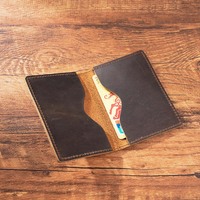 Dompet Lipat Kulit Sapi Asli Gaya Vintage Crazy Horse, Tempat Kartu Kulit Sapi Full Grain Asli, Tempat Kartu