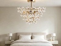 Lustre moderne de luxe SkyCam en cristal, motif floral, avec cadre en fer doré, semi-encastré, pour la décoration intérieure d'appartements, cafés et maisons