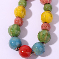 Collier artisanal en céramique colorée avec pampilles perlées pour femme, style ethnique, chaîne de pull en cuir émaillé floral (NL852)