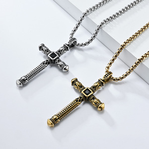 Instagram-worthy yunnique street style cross necklace for men, niche design, punk trend, <b>titanium</b> steel jewelry, Do - Product Image 2