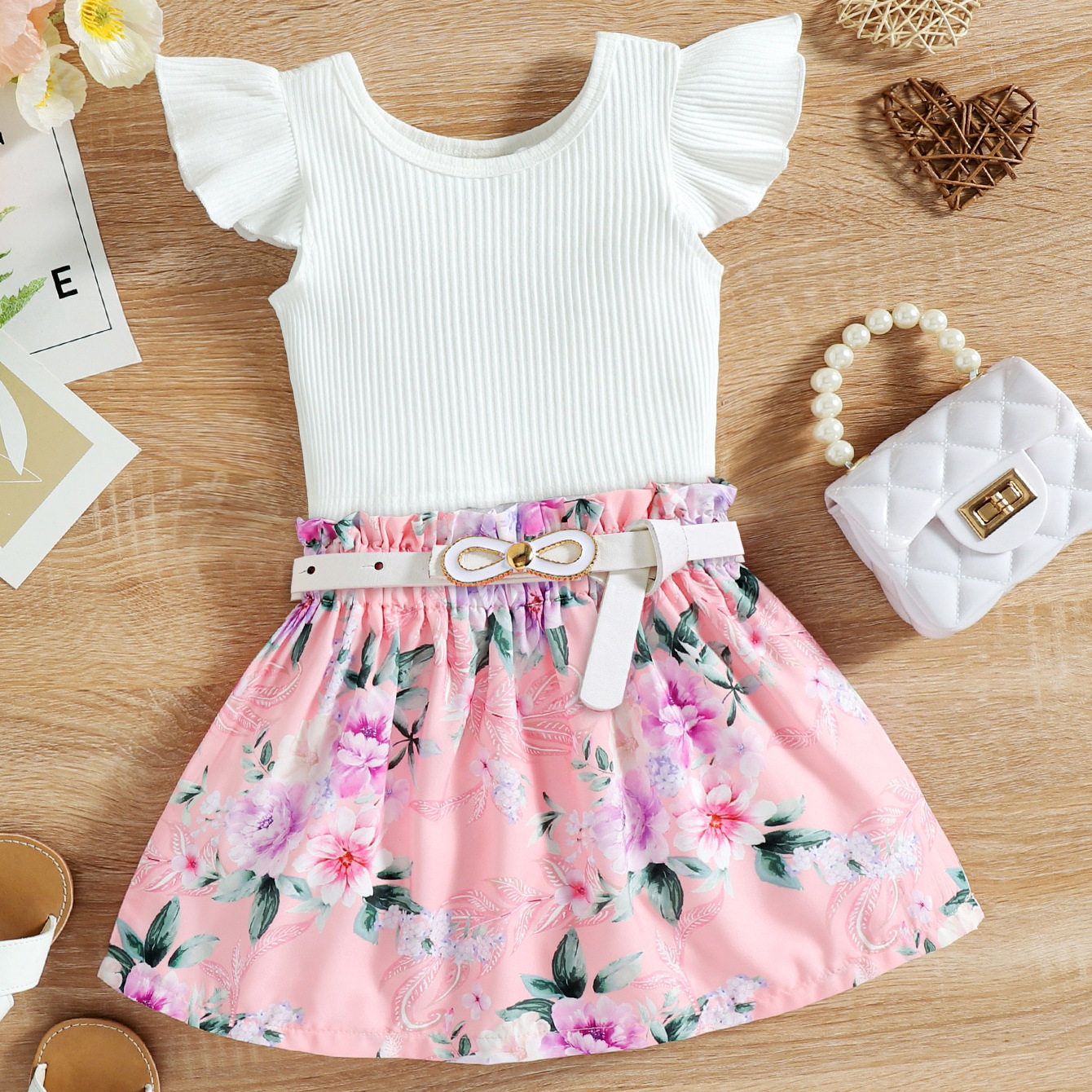 Shop Our Girl Summer Cotton Flying Sleeve Top Flower Print Skirt