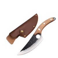 Couteau à désosser forgé à la main, prêt à l'emploi, en acier à haute teneur en carbone, avec manche en bois confortable et lame incurvée tranchante, pour la viande et le poisson domestiques