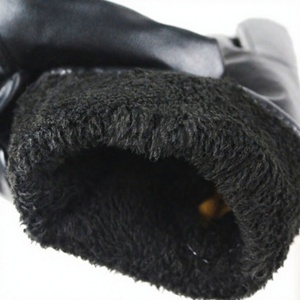 Gants en cuir longs jusqu'au poignet, style uni, écologiques, compatibles écran tactile, thermiques, chauds, pour toutes les saisons, usage quotidien, doublés de fourrure, noirs - Product Image 6