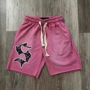 <b>Pink</b> <b>Men's</b> Casual <b>Shorts</b> Front Letter Pattern 3D Embroidery Logo Drawstring Waist Breathable Cotton Streetwear Style - Product Image 1