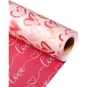 Pink Heart Wrapping <b>Paper</b> <b>Roll</b> 17in x 33ft Reversible Love Gift <b>Wrap</b> For Wedding Anniversary Craft - Product Image 1