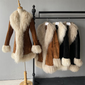 100% di lusso all'ingrosso giacche <span class=keywords><strong>e</strong></span> cappotti in pelle naturale con rivestimento in <span class=keywords><strong>pelliccia</strong></span> mongolo marrone in vera pelle scamosciata Trench - Product Image 6