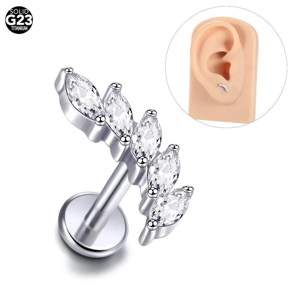 Titanium Trendy CZ Labret Piercing Internally Lip Stud Threaded Earrings Stud Ear Cartilage body piercing kit Jewelry