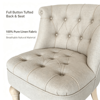 Fauteuil compact 100% lin capitonné, chaise d'appoint avec pieds en chêne massif, couleur et taille personnalisables, chaise de détente pour chambre, B&B, café