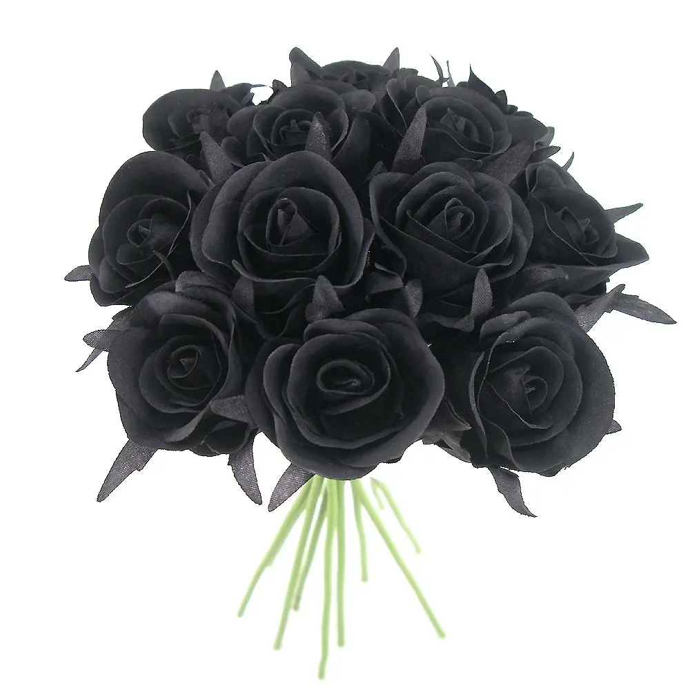Free Shipping Hight Quality Silk Rose Flower Bouquet Wedding Home Decoration Black Silk Rose Bouquet With 12 Flowers