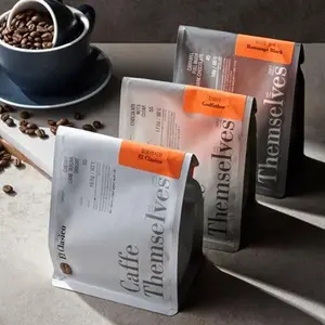 Sac de grains de café torréfiés blancs sacs de café à fond plat avec valve et fermeture à glissière feuille d'aluminium sac d'emballage de café étanche à l'humidité