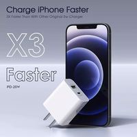 Adaptateur secteur USB-C 20W pour iPhone Chargeur et câble US EU UK USB-C PD Câble pour iPhone Câble Type-C Chargeur pour iPhone15 14 13