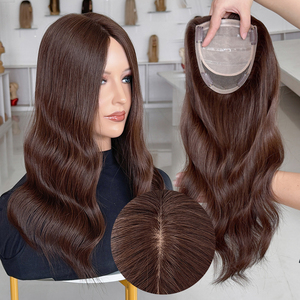 Topper capillaire en cheveux humains russes 5x6.5 avec base en soie et clips en PU silicone, brun chocolat, pour femmes souffrant de perte de cheveux - Vente chaude usine - Product Image 1