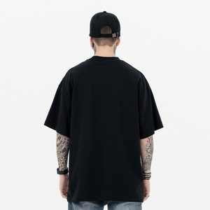 T-shirt en coton épais surdimensionné pour homme, couleur unie, col rond, manches courtes, logo personnalisé, streetwear - Product Image 2