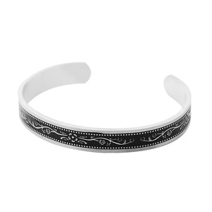 Ensemble de bijoux en acier inoxydable noir, argenté, en acier inoxydable 316, bracelet tendance en cuir en forme de C pour femmes et hommes - Product Image 5