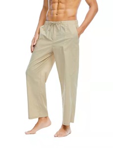 <span class=keywords><strong>Pantaloni</strong></span> da <span class=keywords><strong>uomo</strong></span> <span class=keywords><strong>100</strong></span> in <span class=keywords><strong>lino</strong></span> Casual elasticizzati con coulisse a gamba dritta <span class=keywords><strong>pantaloni</strong></span> da Jogger da spiaggia blu scuro - Product Image 3