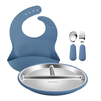 Ensemble de vaisselle pour bébé en acier inoxydable + silicone non toxique, compatible lave-vaisselle, assiettes à ventouse, tasses, bols, assiettes à repas, kit de vaisselle